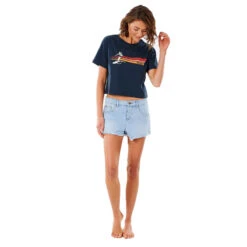 T-SHIRT RIP CURL GOLDEN STATE CROP BLEU MARINE FEMME -Surf Équipement Boutique t shirt rip curl golden state crop bleu marine femme 4